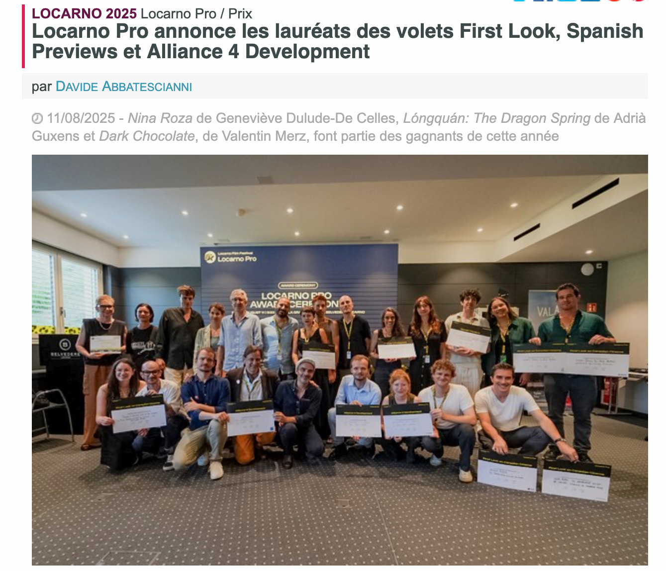 Cérémonie Alliance 4 Development — Locarno 2025